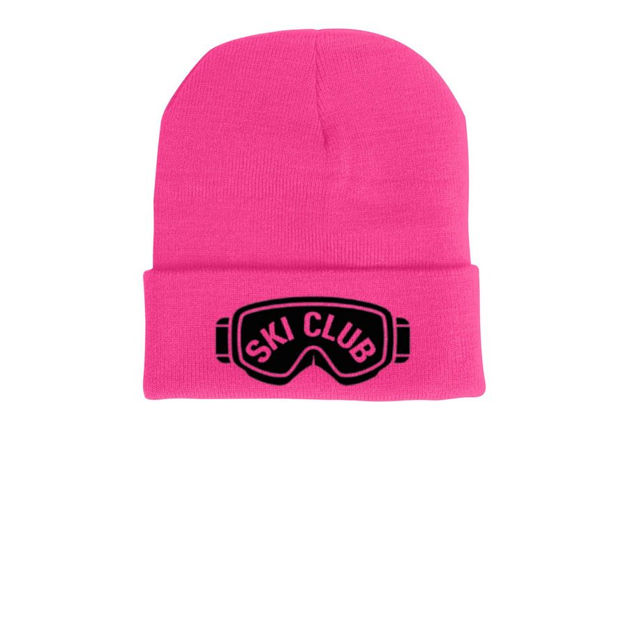 Ski Club Google Hats, a Neon Pink Printed Cuffed Beanie