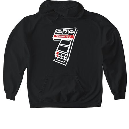 Rewind to 7 Classic Merch, a Black Gildan Softstyle Pullover Hoodie
