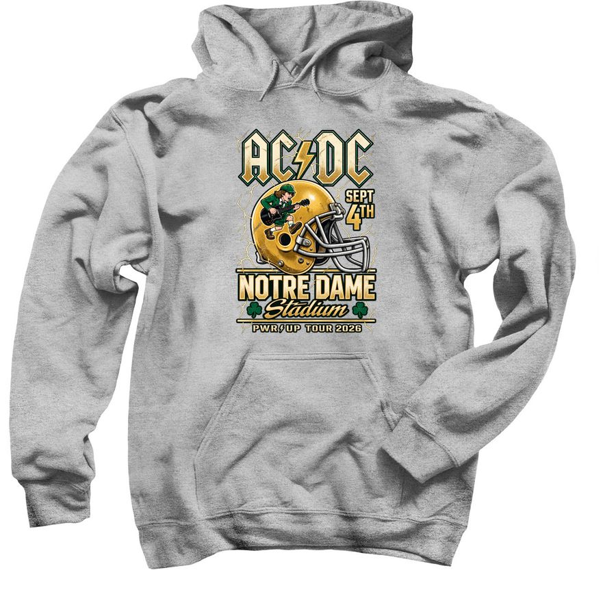 AC DC Notre Dame PWR UP Tour 2026 merch, a Sport Grey Pullover Hoodie