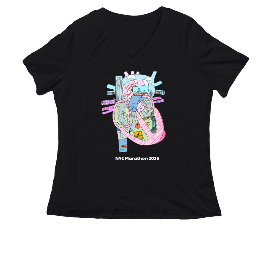 Hannah's Heart Run (V-neck), a Black Women's Relaxed V-Neck Tee