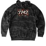 The Return of the Ruckus, a Black Camo Heavyweight Camo Pullover Hoodie (back-view)
