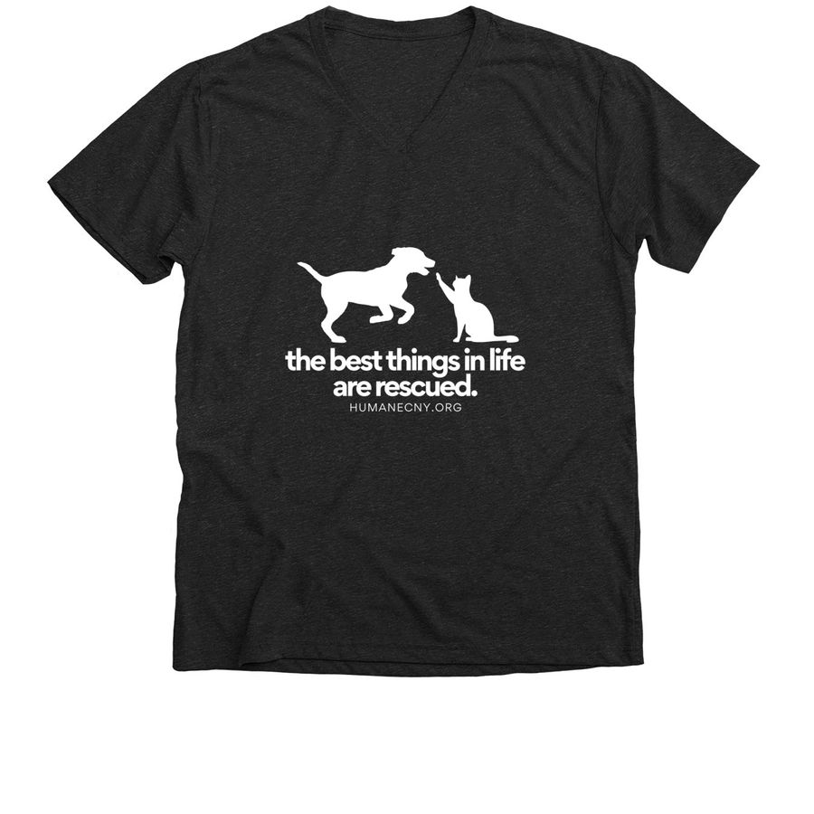 The Best Things In Life Are Rescued Shirt, a Dark Grey Heather Premium V-Neck Tee