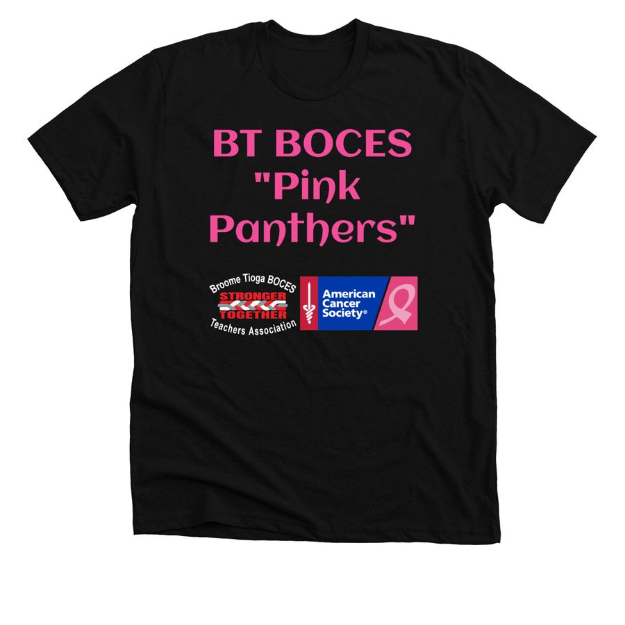 BT BOCES Pink Panther T-Shirts, a Solid Black Blend Premium Unisex Tee