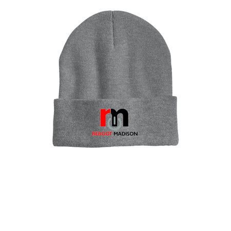 Reboot Madison Beanies, a Dark Heather Grey Printed Cuffed Beanie