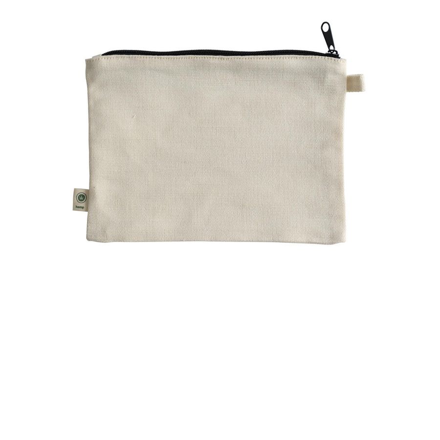 Power of the Pen logo pen pouch, a Natural 9"x7" Hemp Blend Pouch (back-view)