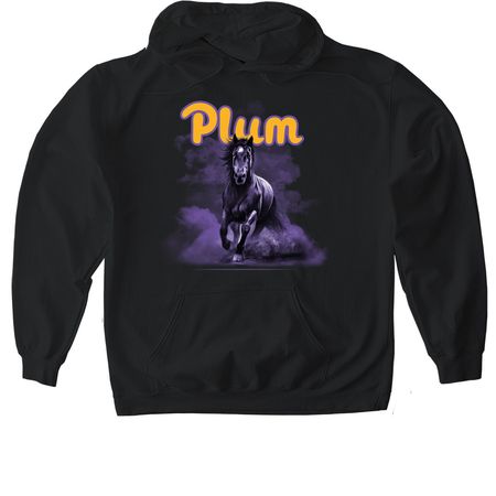 Plum Mustangs | Charge, a Black Gildan Softstyle Pullover Hoodie