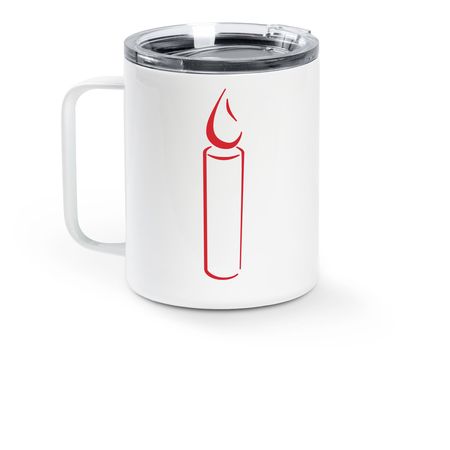 Wandering Mug, a White Stainless Steel Travel Mug (back-view)