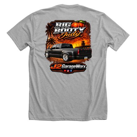 Big Booty Judy - Sunset Cruisn', a Athletic Heather Premium Unisex Tee (back-view)