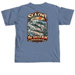 Sea Owl ? The Speed Run, a Blue Jean Comfort Colors Unisex Tee (back-view)