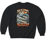 Sea Owl ? The Speed Run, a Black Softstyle Crewneck Sweatshirt (back-view)