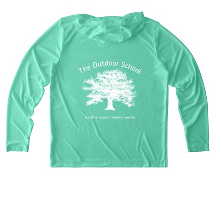 Outdoor School Sun Shirts, a Bright Seafoam UV Performance Long Sleeve Hoodie (back-view)