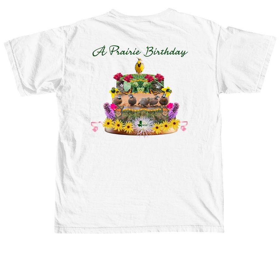 WHF's A Prairie Birthday!, a White Comfort Colors Unisex Tee (back-view)