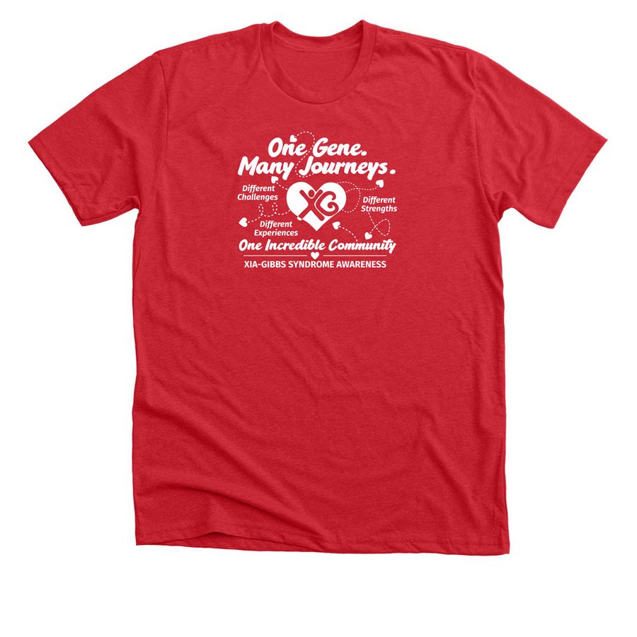 XGS Many Journeys Shirt, a Heather Red Premium Unisex Tee