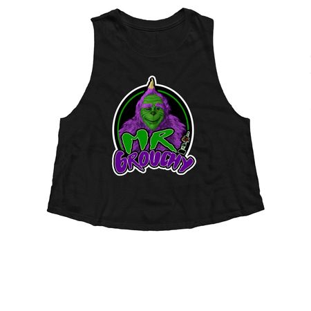 Mr. Grouchy, a Solid Black Blend Women?s Cropped Racerback Tank