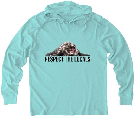 Respect the Locals- Grey Seal Edition, a Saltwater Blue Allmade Organic Cotton Mineral Dye Hoodie Tee