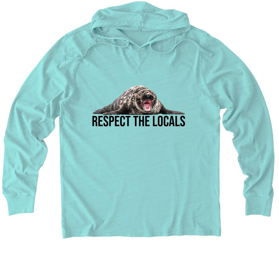 Respect the Locals- Grey Seal Edition, a Saltwater Blue Allmade Organic Cotton Mineral Dye Hoodie Tee