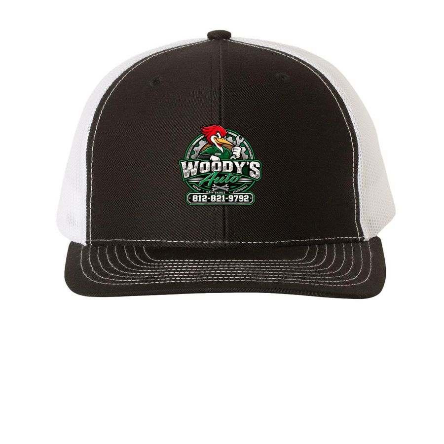 Woody?s Hats&nbsp;, a Black/ White Printed Snapback Trucker Cap