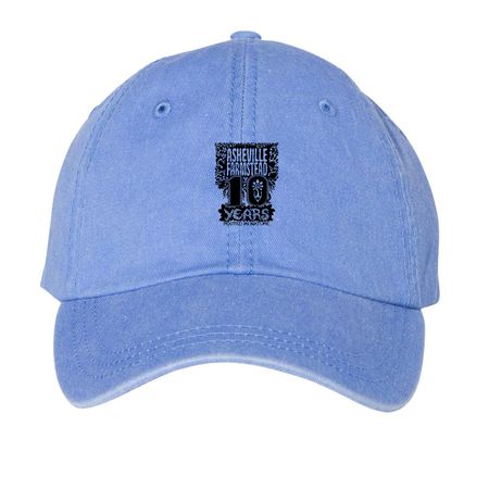 10 year logo on hats!, a Periwinkle Printed Pigment Dye Baseball Cap