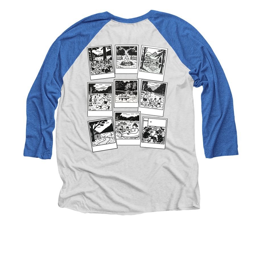 Adult tees (light colors), a Vintage Royal and Heather White 3/4 Sleeve Baseball Tee (back-view)