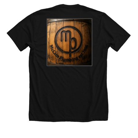 McLain Plumbing-Whisky Barrel, a Solid Black Blend Premium Unisex Tee (back-view)