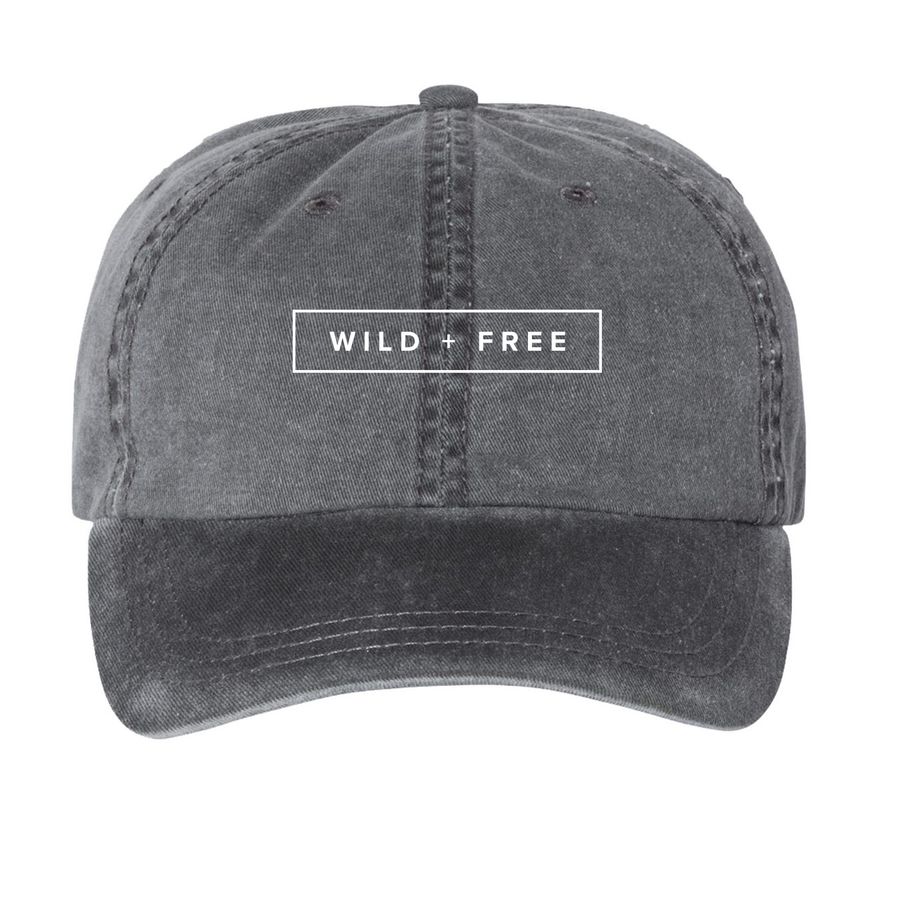 Wild + Free Hats White Rectangle, a Black Printed Pigment Dye Baseball Cap