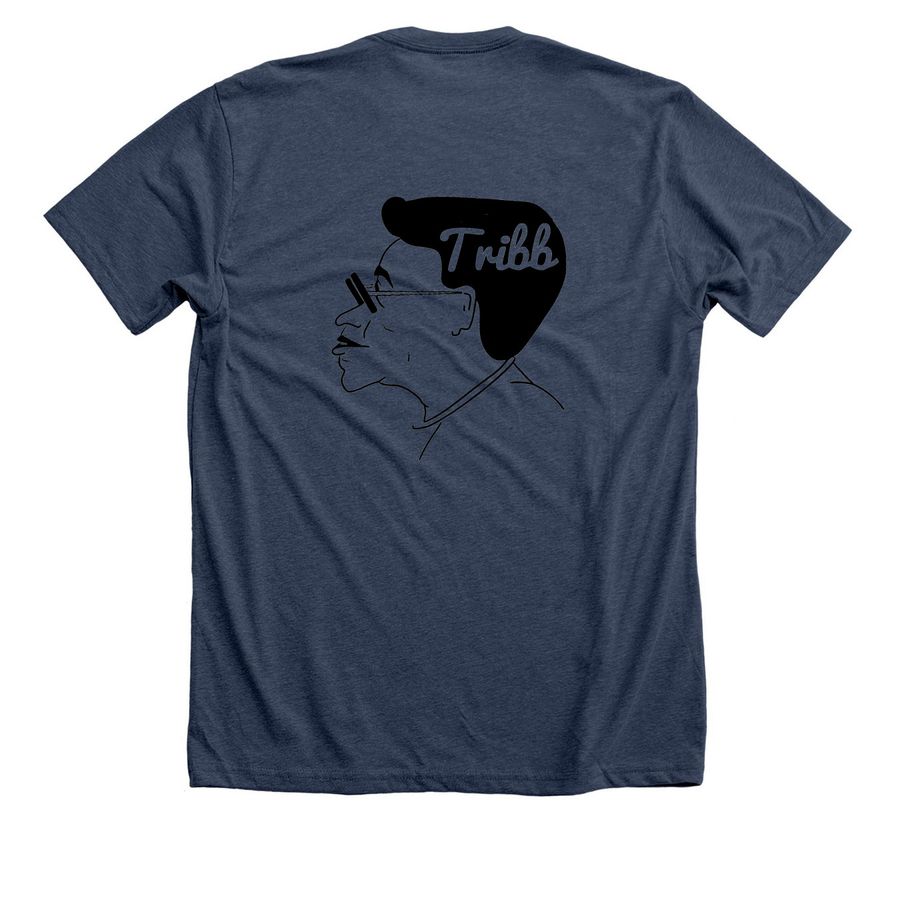 Tribble Family Reunion 2026: Roots Run Deep, a Heather Navy Premium Unisex Tee (back-view)