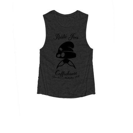 "Sip, Savor, Support ? Rustic Joe?s, a Dark Grey Heather Women's Muscle Tank