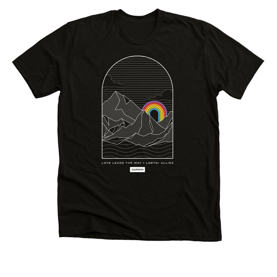 Garmin LGBTQ+Allies 2026 Pride Shirt, a Black Heather Premium Unisex Tee