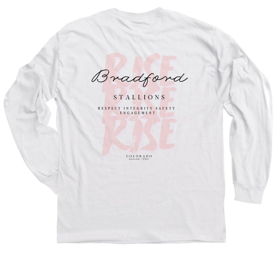 RISE Bradford Stallions, a White Classic Long Sleeve Tee