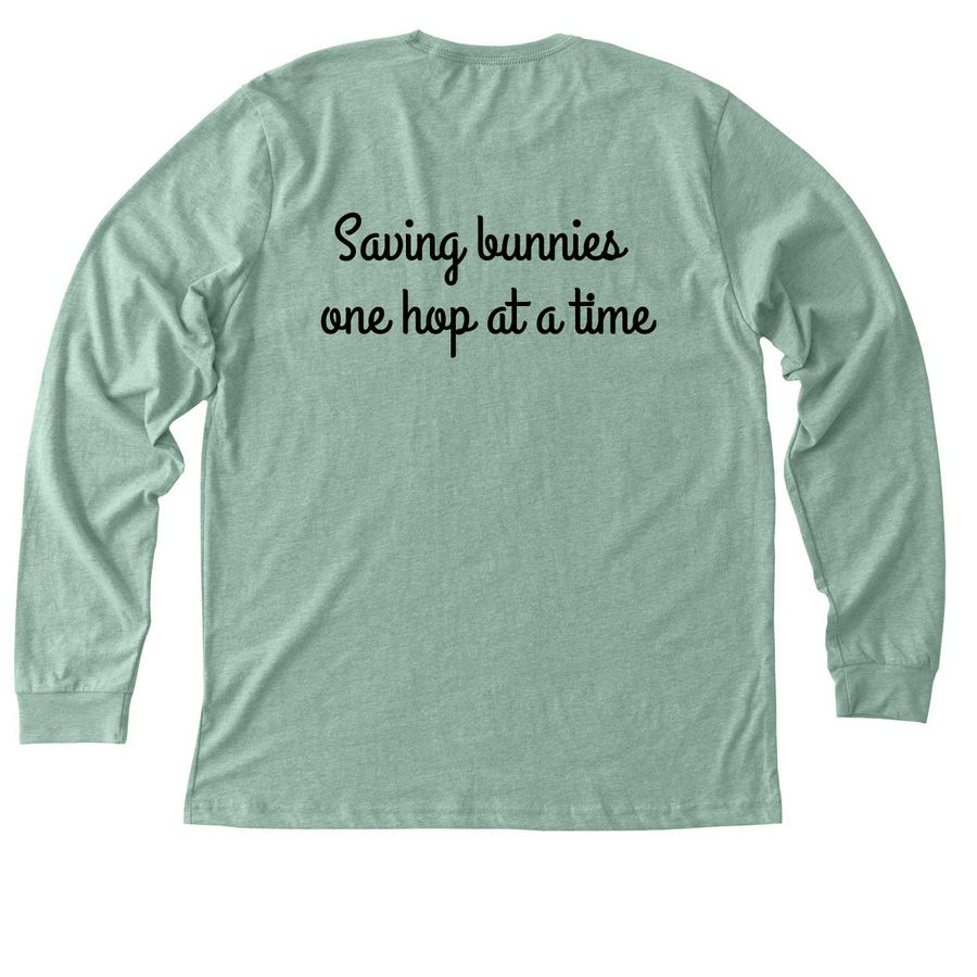 The Hare BnB- Fall 2026, a Heather Dusty Blue Premium Long Sleeve Tee (back-view)