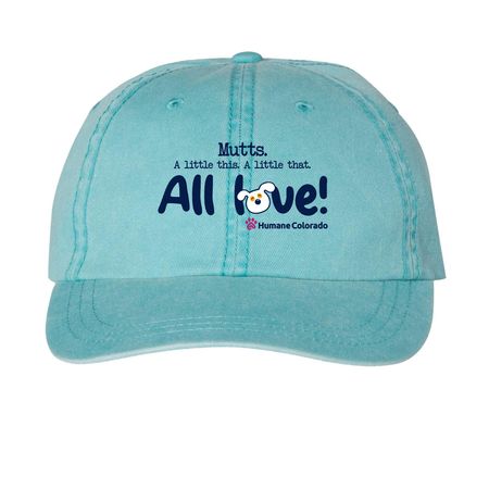 Mutts. All love!, a Aqua Printed Pigment Dye Baseball Cap