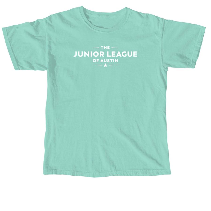 Bright JLA Logo, a Chalky Mint Comfort Colors Unisex Tee