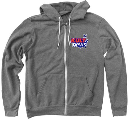 KULT News "Stickered", a Deep Heather Zip Up Hoodie