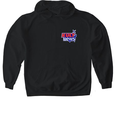 KULT News "Stickered", a Black Gildan Softstyle Pullover Hoodie