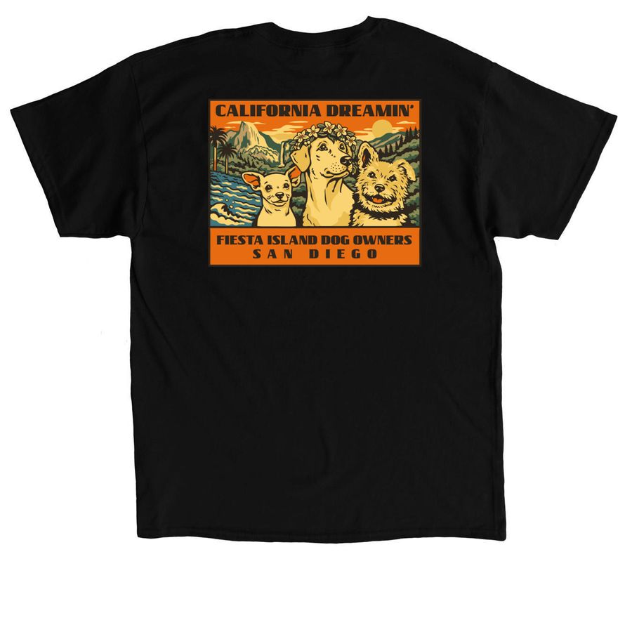 California design on back, a Black Classic Unisex Tee (back-view)