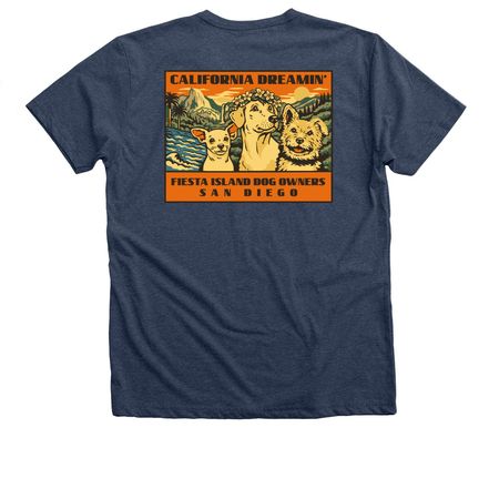 California design on back, a Heather Navy Premium V-Neck Tee