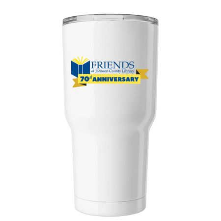 70 Years of Friendship | Tumblers, a White Insulated Tumbler (back-view)