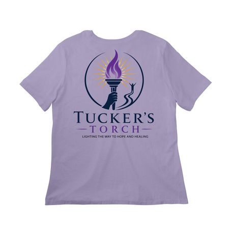 Tucker?s Torch Women?s Apparel, a Dark Lavender Women?s Relaxed Cotton Tee (back-view)