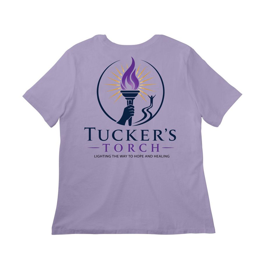 Tucker?s Torch Women?s Apparel, a Dark Lavender Women?s Relaxed Cotton Tee (back-view)