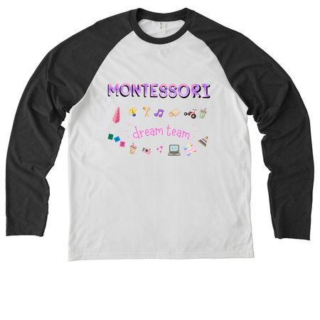 Montessori Team Tee V2, a Space Black/ Bright White Allmade Eco Triblend Colorblock Raglan Long Sleeve Tee
