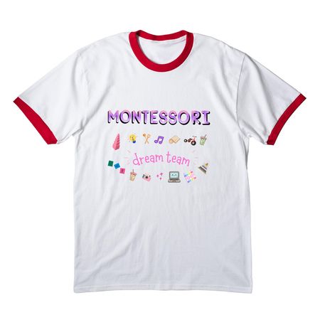 Montessori Team Tee V2, a White/ Red Cotton Ringer Tee
