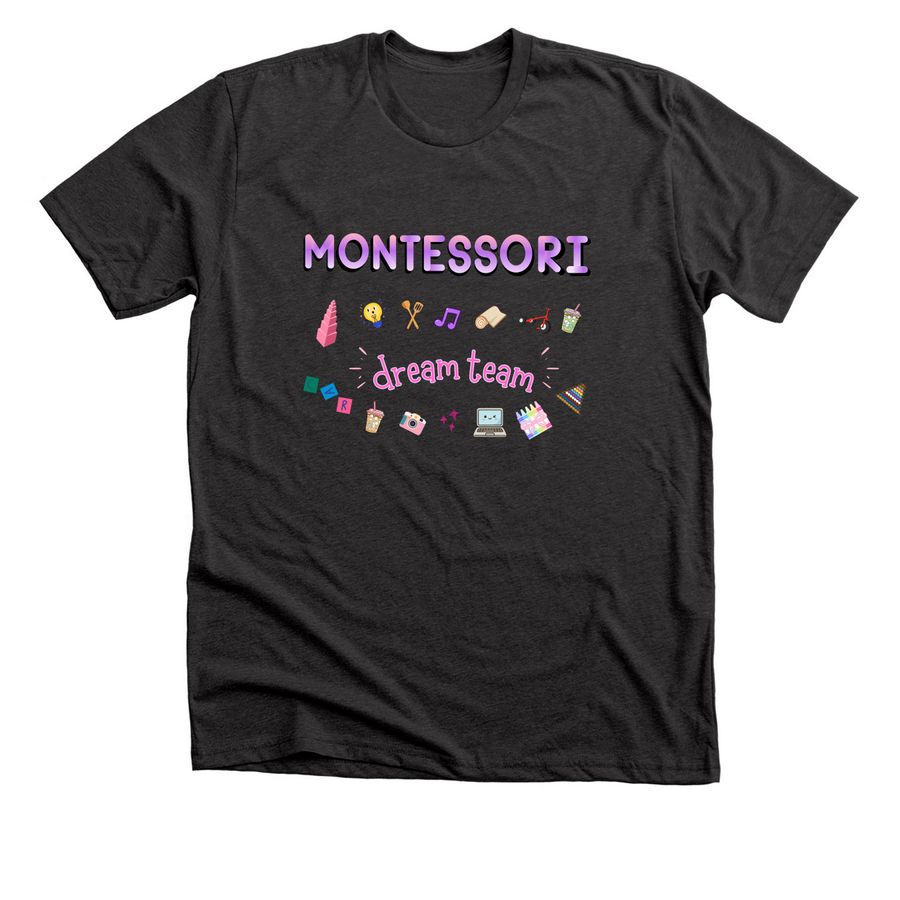 Montessori Team Tee V2, a Dark Grey Heather Premium Unisex Tee