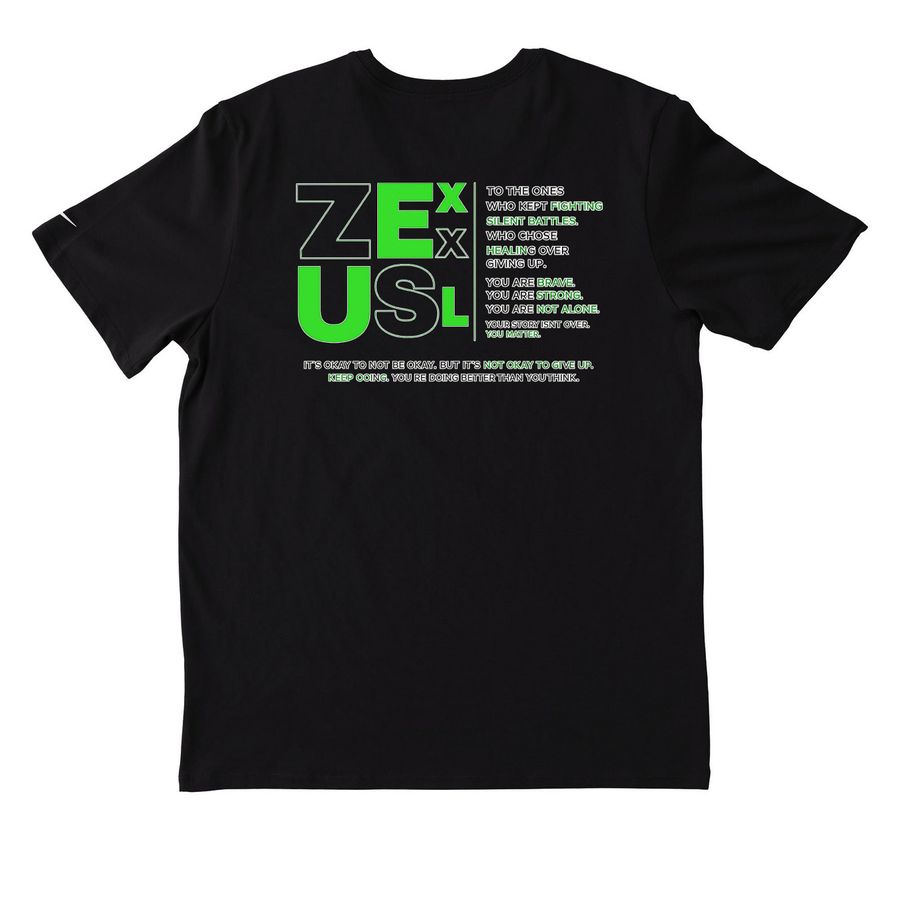 Mental health green machine merch, a Black Nike Dri-FIT Jersey Blend Performance Tee (back-view)