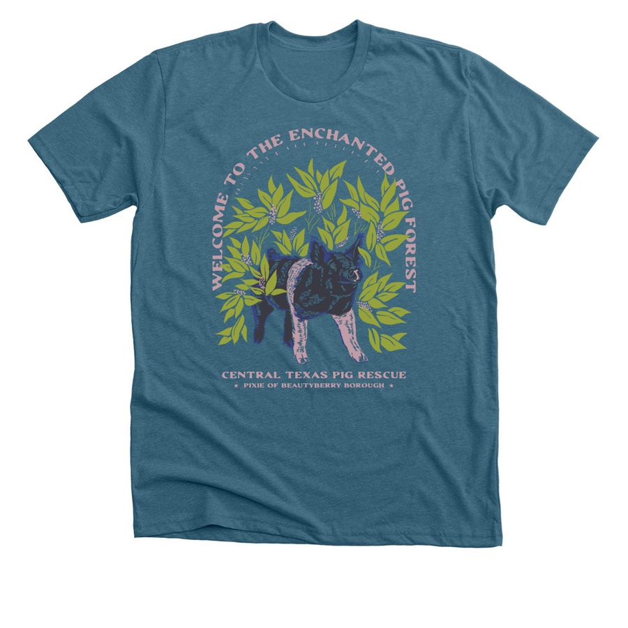 Welcome to the Enchanted Pig Forest, a Heather Deep Teal Premium Unisex Tee