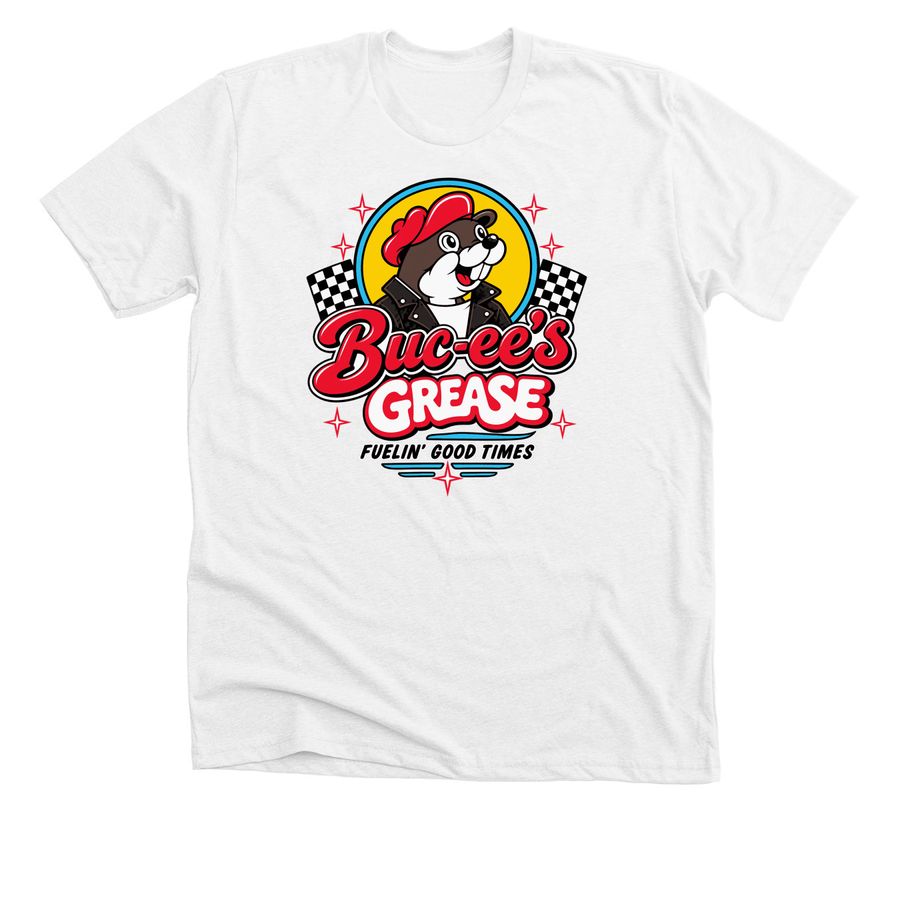 Buc-ee?s Grease Fuelin? Good Times Retro 50s, a Solid White Blend Premium Unisex Tee
