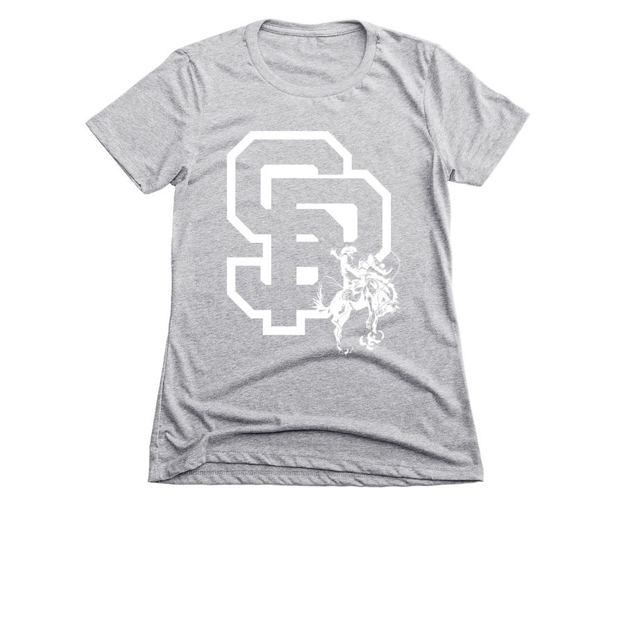 Double Logo WITHOUT Fight Song on Back, a Dark Heather Grey Women's Slim Fit Tee