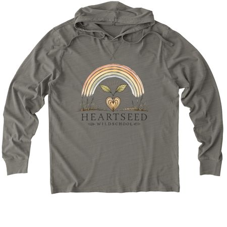 Stencil logo, a Driftwood Grey Allmade Organic Cotton Mineral Dye Hoodie Tee