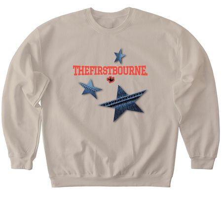 Y2K Vintage Denim Star Tee, a Sand Softstyle Crewneck Sweatshirt