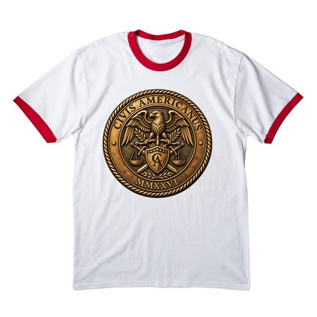 American Citizen, a White/ Red Cotton Ringer Tee