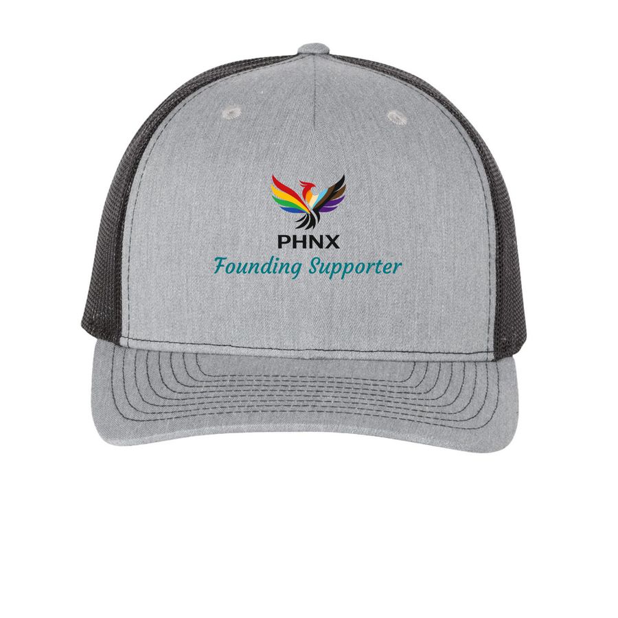 Founding Supporter Trucker Hat, a Heather Grey/ Black Printed Five-Panel Trucker Cap